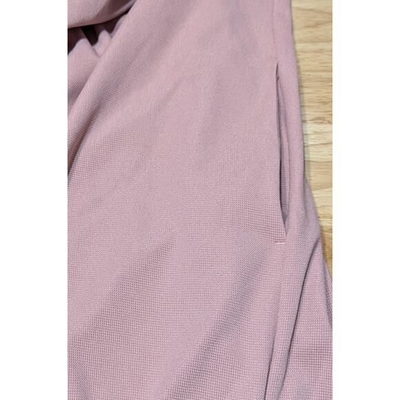 Halara Dress Large Rose Pink Hooded Sweatshirt V Neck Pocket Waffle Knit Casual - Picture 14 of 16